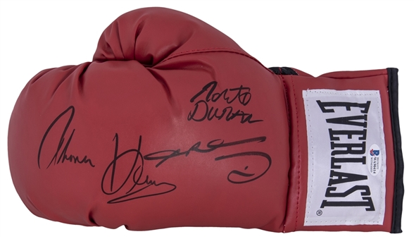 Sugar Ray Leonard, Roberto Duran, & Tommy Hearns Triple Signed Everlast Boxing Glove (Left Hand) (Beckett)